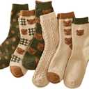 Kelabia 6 Pair Cute Cotton Socks Kawaii Bear Ankle Preppy Ruffle Socks for Women Japanese Fall Vintage Crew Socks (One Size)