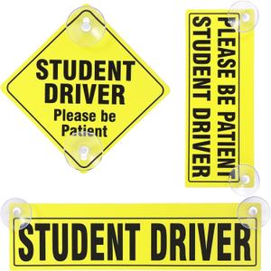 Frienda 3 Pack Student Driver Car Signs, Reusable Window Cling & Suction Cup Stickers, High Visibility Yellow New Driver Warning Sign for Car Windows
