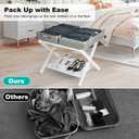 VASMIA Luggage Rack, Folding Suitcase Stand with Storage Shelf,Bamboo Luggage Stand for Guest Room,Bedroon and Hotel,Holds up to 131 lb,Fit Most Luggage Size,White