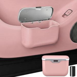 Car Trash Can with Lid - Leakproof Hanging Car Garbage Bin for Door & Seat Back - Waterproof Auto Trash Bag & Multifunctional Storage Organizer for SUV, Truck, Sedan (Pink)