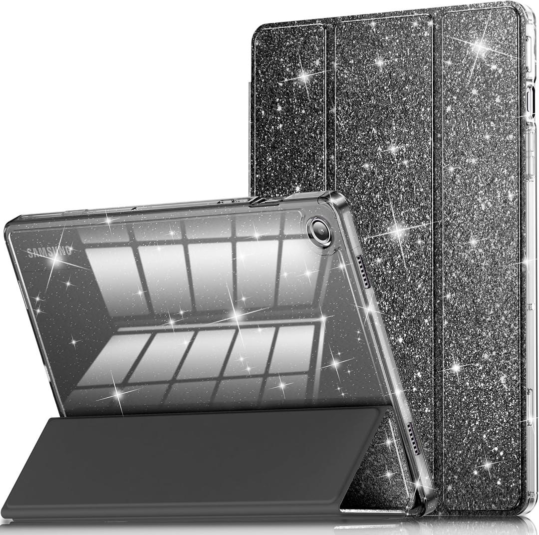 INFILAND Galaxy Tab A9 Plus 5G Case, Glitter Leather Cover with Sparkly Clear Back for Samsung Galaxy Tab A9+/A9 Plus 11 Inch 2023 Model (SM-X210/X216/X218)[Auto Wake/Sleep] for (Black)