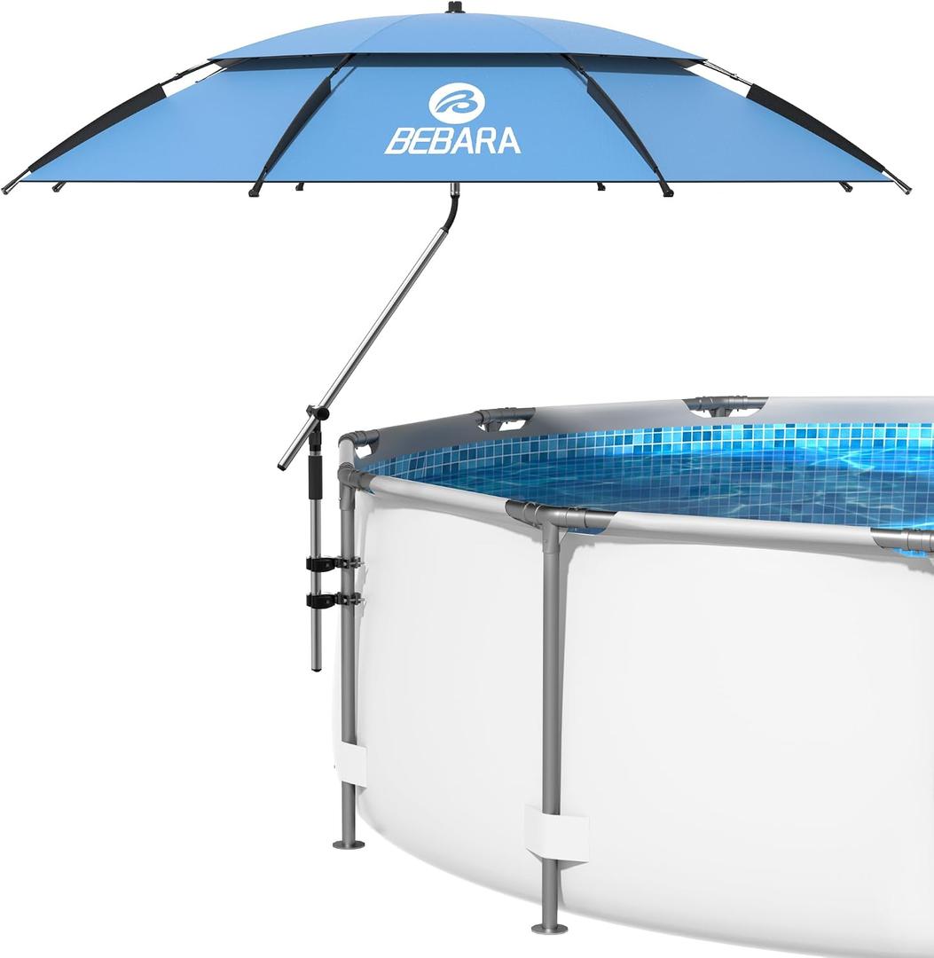 7FT Above Ground Pool Umbrella 360 Tilting Double-Layer Canopy & Height Adjustable, UPF 50+ Sun Protection for Above Ground Pools, Patio, Beach & Outdoors