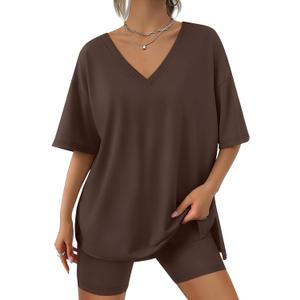 Trendy Queen Womens Two Piece Lounge Sets Summer Outfits 2025 Spring Fashion Vacation Tops Shorts Matching Tracksuits (Large, Brown)