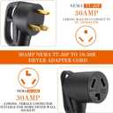 Kanayu 30amp Dryer Adapter Cord NEMA TT-30P Male to 10-30R Female, 3 Prong Male to 3 Prong Female Power Cord for RV Generator to Dryer with Handle, STW 10 AWG/3C, 1FT, ETL Listed