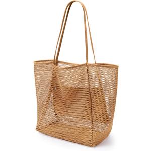 KALIDI BeachNylon Mesh Tote Bag, Casual Tote Bag Hobo Women Foldable MAX 23L Shoulder Bag For Beach Picnic Vacation (Kakhi)