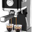 CHULUX Slim Espresso Machine with Milk Frother Steam Wand, 20 Bar Professional Italian Pump Semi Automatic Espresso Coffee Machine for Home Cappuccino & Latte Maker, Black