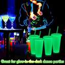 Honeydak 15 Pack Glow in the Dark Cup Halloween Tumbler with Straw and Lid Glowing Cup Water Bottle Iced Coffee Travel Mug Reusable Plastic for Party Birthday (24 oz,Fluorescent Green) (transparent white)
