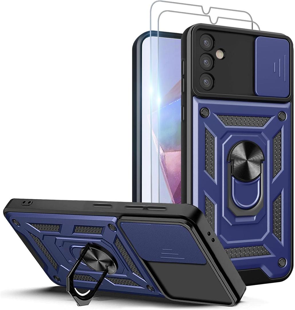 2 x for Galaxy A36-5G Phone Case: Samsung A36 5g case with 2PC Screen Protector, Sliding Camera Cover and Kickstand for Samsung Galaxy A36 5g Phone case,Blue