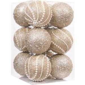 3.15" 12pcs Christmas Ball Ornaments Sequin Shatterproof Christmas Tree Ornaments DecorativeHanging Pearl Balls for Xmas Trees,Holiday Party(Champagne)