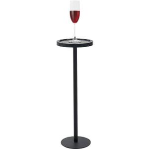 Drink Table, Small Pedestal Side Table, Round Cocktail Table, End Table with Metal Base, for Small Spaces, Marble Black