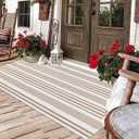 BUAGETUP Khaki and White Outdoor Rug 3'x 5' Hand-Woven Cotton Washable Rug Striped Front Porch Rug Indoor/Outdoor Area Rug Floor Mat for Farmhouse/Layered Door Mats/Living Room