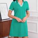 Women's Polo Dress Short Sleeve Lapel V Neck Collar Tennis Golf Mini Dress Casual Summer Workout Wear with Pockets (Medium, Green Teal)