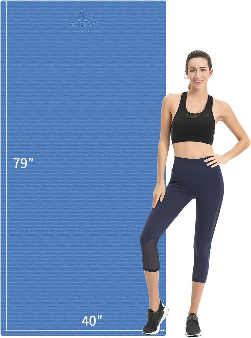 Hatha Yoga Extra Long TPE Yoga Mat 79" x 40 x 1/2" Thick Non-slip Exercise Mat for Home Gym Use, Yoga, Pilates, Fitness & Workouts (Blue)