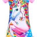 Kid Girls Nightgown Night Dress Unicorn Rainbow Princess Pajamas Sleepwear Nightie (Pink)