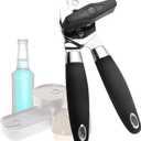 Easy Turn Manual Can Opener and Bottle Opener - Heavy Duty Stainless Steel Can Openers for Seniors, Smooth Edge, Ergonomic Handle, Durable Sharp Cutting Wheel (Black)