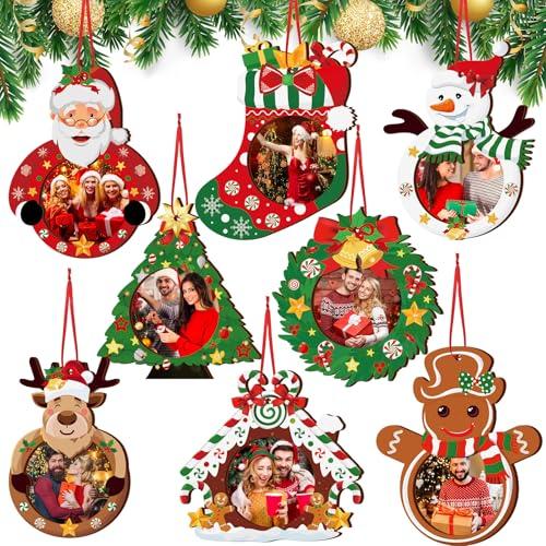 Yalikop 16 Pcs Christmas Photo Frame Ornaments Wooden Nutcrackers Santa Snowman Snowflake Picture Frame Tree Decoration DIY Photo Keepsakes for Xmas Party Decorations Winter Holiday Gift (Classic)