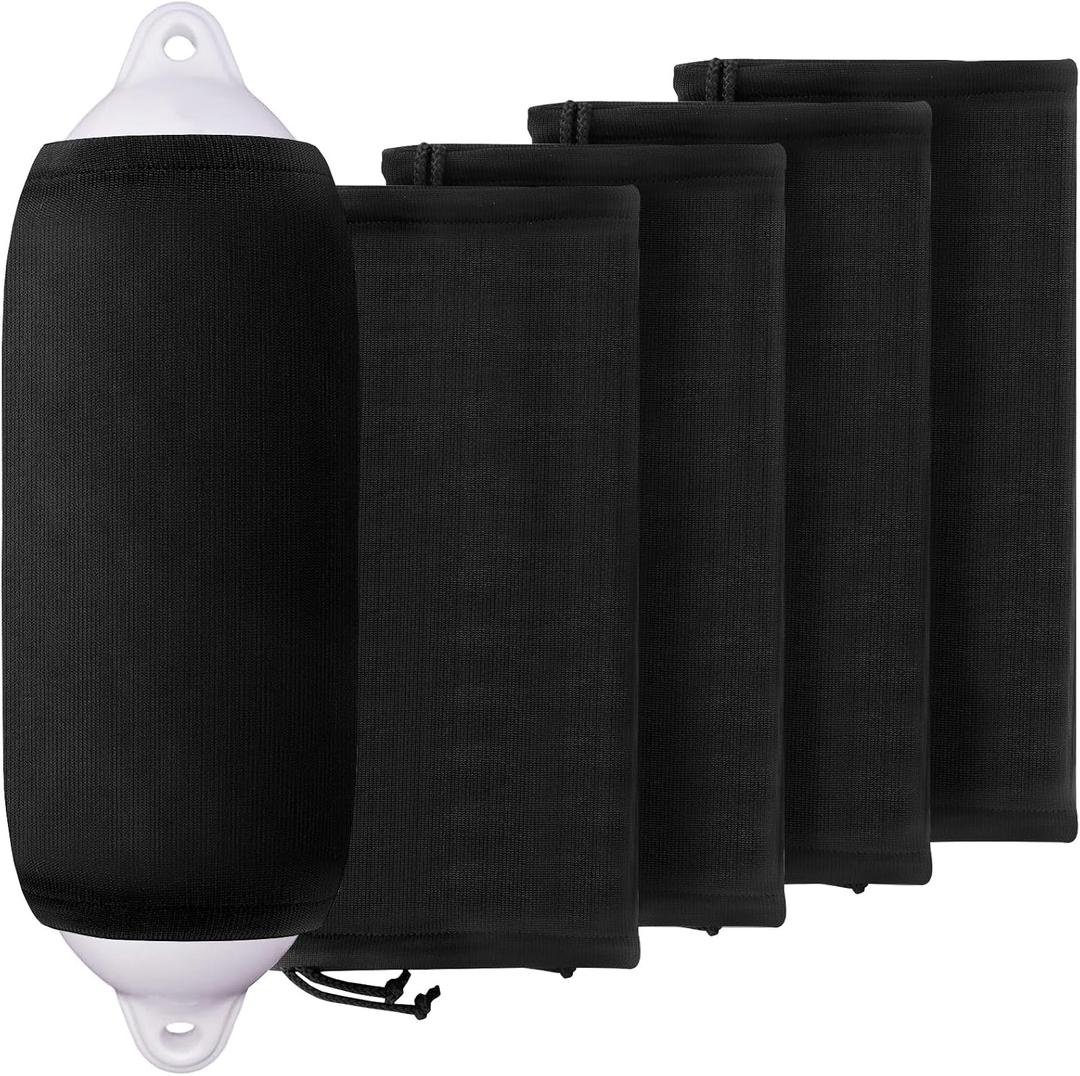 Boat Fender Covers 8" x 22",6" x 18",10" x 26" Fender Covers Marine Boat Bumper Sleeves for Twin Eye & Center Rope Tube Style Fenders, Black & Navy Blue, 4-Pack, Polyester (Boat Fender Not Included)