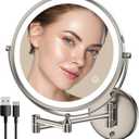 Rocollos 9" Wall Mounted Lighted Makeup Mirror, Large Double Sided 1X/10X Magnifying Mirror, 3 Color LED Vanity Mirror, Touch Dimmable 360 Swivel Light Up for Bathroom (9 Inch Nickel)