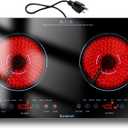 2 Burner Electric Cooktop 110v, 24 Inch Electric Stove Countertop & Built-in, Plug-in Electrics Cooktop, 8 Power Levels & 8 Functions, Touch Control, Safety Lock, Timer, 2000W, Blue