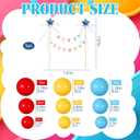 16 Pcs Happy Birthday Cake Topper Cake Bunting Topper Banner with Wood Pole Rainbow Garland with Bow Ribbon Balloon Cupcake Decor for Birthday Baby Shower (Lake Blue,Yellow,Red)