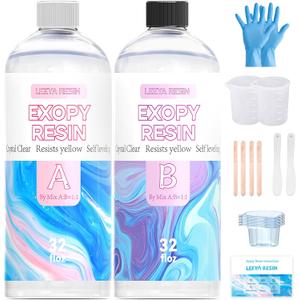 Crystal Clear Epoxy Resin Kit 64OZ, No-Bubble, No-Yellowing, Self Leveling Resina Epoxica para Manualidades, Clear Resin for Crafts, Tabletop, Coaster, Tray, Painting, Jewelry, 1:1 Ratio