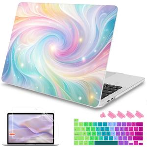 Mektron Case for MacBook Pro 16 Inch A2141 Cover 2019 Release 16" with Liquid Retina Display/Touch ID, Plastic Hard Shell with Keyboard Skin & Screen Protector & Dust Plug, Colors Swirls