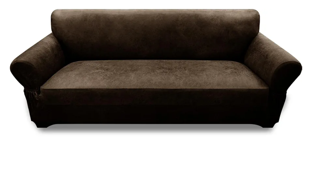 Couch Cover Leather Look 3 Seater Couch Sofa Cover 1-Piece Sofa Slipcover Stretch Furniture Protector with Elastic Bottom & Pockets(Sofa, Coffee)