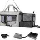 Extra Large Expandable Cat Carrier Soft Sided for Car, Portable Small Dog Carrier for 2 Cats, 24"x16.5"x16" Road Travel Folding Comfortable Design with Litter Box and Bowl