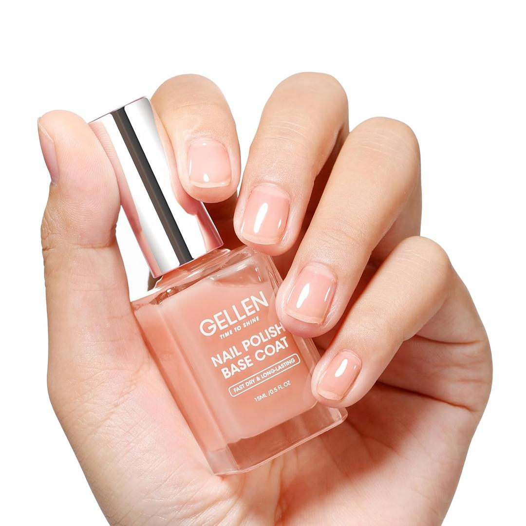 GELLEN Clear Nail Polish Base Coat Sheer Nude, Quick Air Dry Calcium-Formula Regular Nail Polish Strengthens Nails, Enhances Natural Look, Anti-Yellowing, TPO & Hema Free, Non-toxic