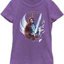 STAR WARS Wan and OBI Girls Short Sleeve Tee Shirt (Small, Purple Berry)