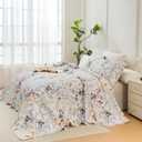 Sanracie Oversized King Bedspread(128"x120"),100% Cotton Floral Quilt Set Extra Wide 3Pcs Lightweight Summer Yellow Wild Flower Botanical Printed Pattern Bedding Coverlet California King Size, Oversized King Plus
