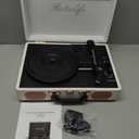 Turntable Vinyl Record Player 3-Speed Suitcase Portable Belt-Driven Record Player with Built-in Speakers RCA Line Out AUX in Headphone Jack Vintage White