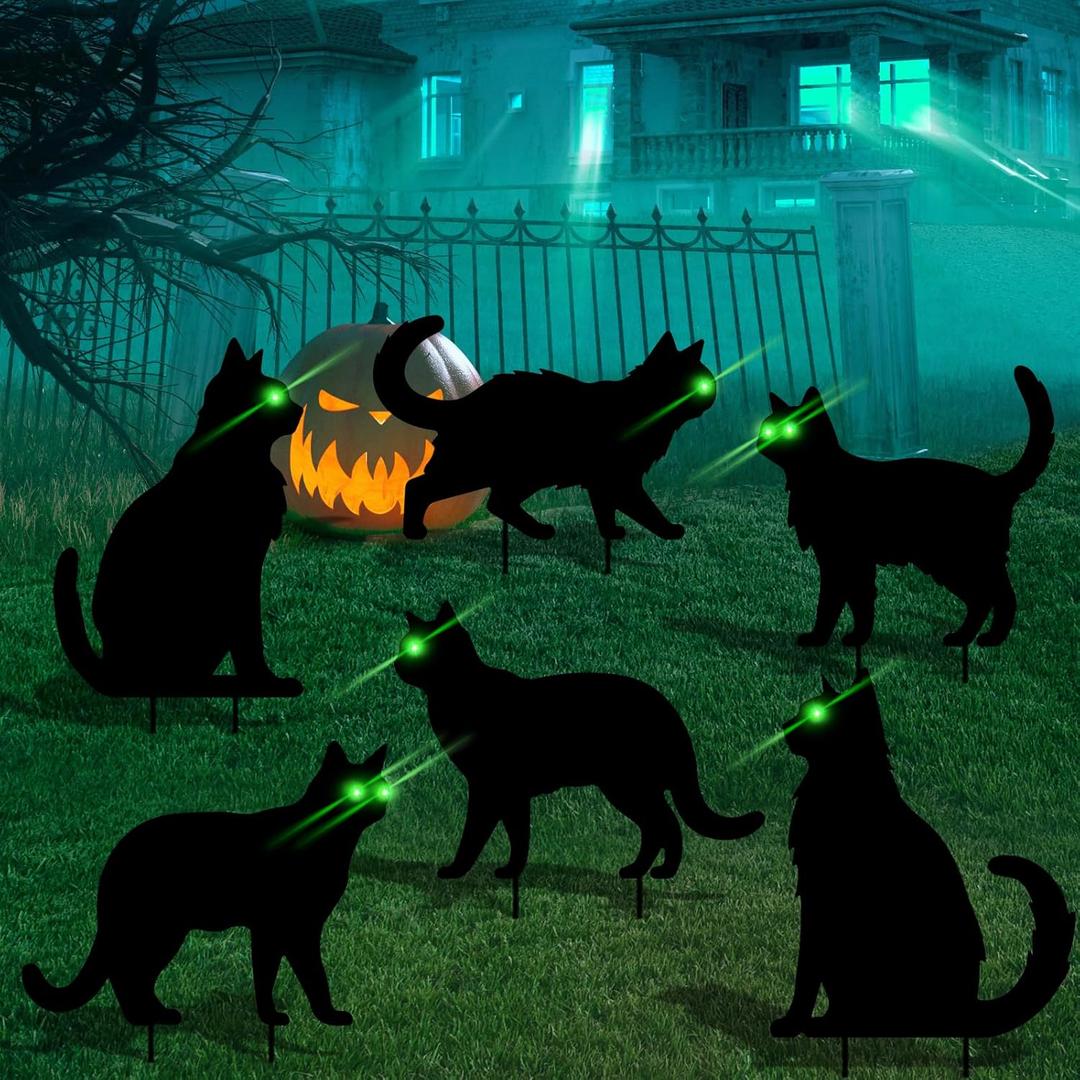 6 Pcs Black Cat Halloween Decorations Plastic Yard Signs with Stakes, Halloween Decorations Outdoor, Scary Silhouette with Glow in Dark Eyes for Outdoor Yard Lawn Garden Halloween Dcor