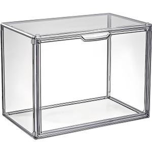 Clear Stackable Plastic Storage Bins with Magnetic Lid, Dustproof Book & Cosmetic Display Cases, Large Figures Collectibles Showcase, Shoe Box, Protection Organizer (Gray, L-1 Pack)