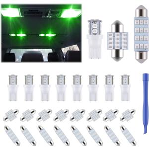 24 Pieces Dome Light LED Car Interior Bulb Kit Set 194 T10 DE3175 578 31mm 42mm Bulbs Interior Replacement Lights for Car Map License Plate Door Side Marker Cornering Trunk Light - Green