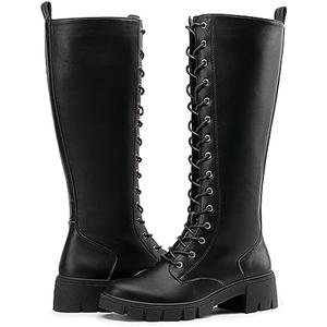 Vepose Women's 953 Lace Platform Combat Knee High Boots with Comfort Chunky Heel, 8