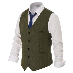 PJ PAUL JONES Men's Herringbone Tweed Suit Vest Casual Wool Blend Waistcoat
 XL