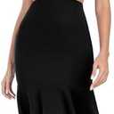 Jusfitsu Women's Elegant Formal Cocktail Dresses Cut Out Ruffle Dress Square Neck Midi Wedding Guest Dress (Medium)
