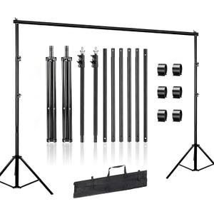 Backdrop Stand 10x7 FT, Adjustable Photography Background Stand for Parties, Photo Video Studio, Portable Photo Booth Kit with Carrying Bag, 6 Backdrop Clamps & 2 Stand Bags