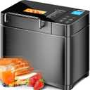 KBS Premium 2LB Convection Bread Maker Dual Heaters, 710W Stainless Steel 17-in-1 Bread Machine Healthy Ceramic Pan, Nut Dispenser,Touch Panel, 3 Loaf Sizes 3 Crust Colors, 15H Timer,Low Noise,Recipes, Black