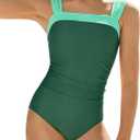 beautyin Girls Swimsuit One Piece Bathing Suits Retro Square Neck Ruched Adjustable Strap Swimwear, Green, 13-14 Years
