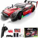 Remote Control Car RC Drift Car 1:16 Scale 4WD RC Vehicle with LED Lights 2.4GHz 30km/h RTR High Speed Racing Sport Toy for Adults Boys Girls Kids Gift 2Pcs Rechargeable Battery (Red)