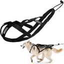Dog Pulling Harness (L, Black) X Back Mushing Husky Harness for Sled Exercise, Pet Sledding, Bikejoring, Skijoring, Running, Canicross Scootering, for Average Sized Dog About 45-50LBS