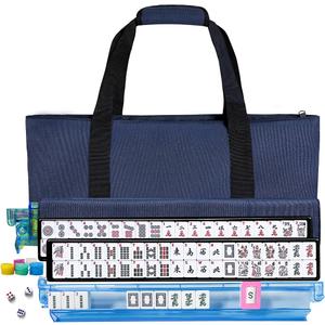 American Mahjong Tile Set,166 White Tiles Mahjong Set,4 Colors Mahjong Racks,Travel Mahjong Set with Blue Carrying Bag