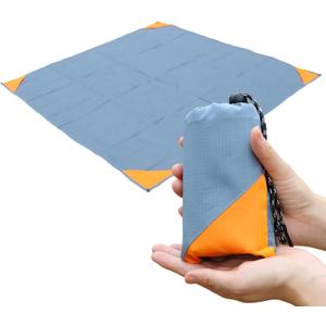 Orga'Neat Pocket Picnic Blanket, Sandproof Lightweight Pocket Camping Tarp, 55x 60 Foldable & Fits into Small Bag, Water Resistant Washable Quick Dry Compact Beach Mat for Outdoor Recreation (Grey/Orange)