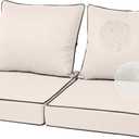 24X24-2set,Outdoor Chair Cushions, 30D High-Density Foam Patio Chair Cushions, Water-Resistant UV 2000H Color Fastness Outdoor Seat Cushions for Patio Furniture Sofa,Cream + Black Piping