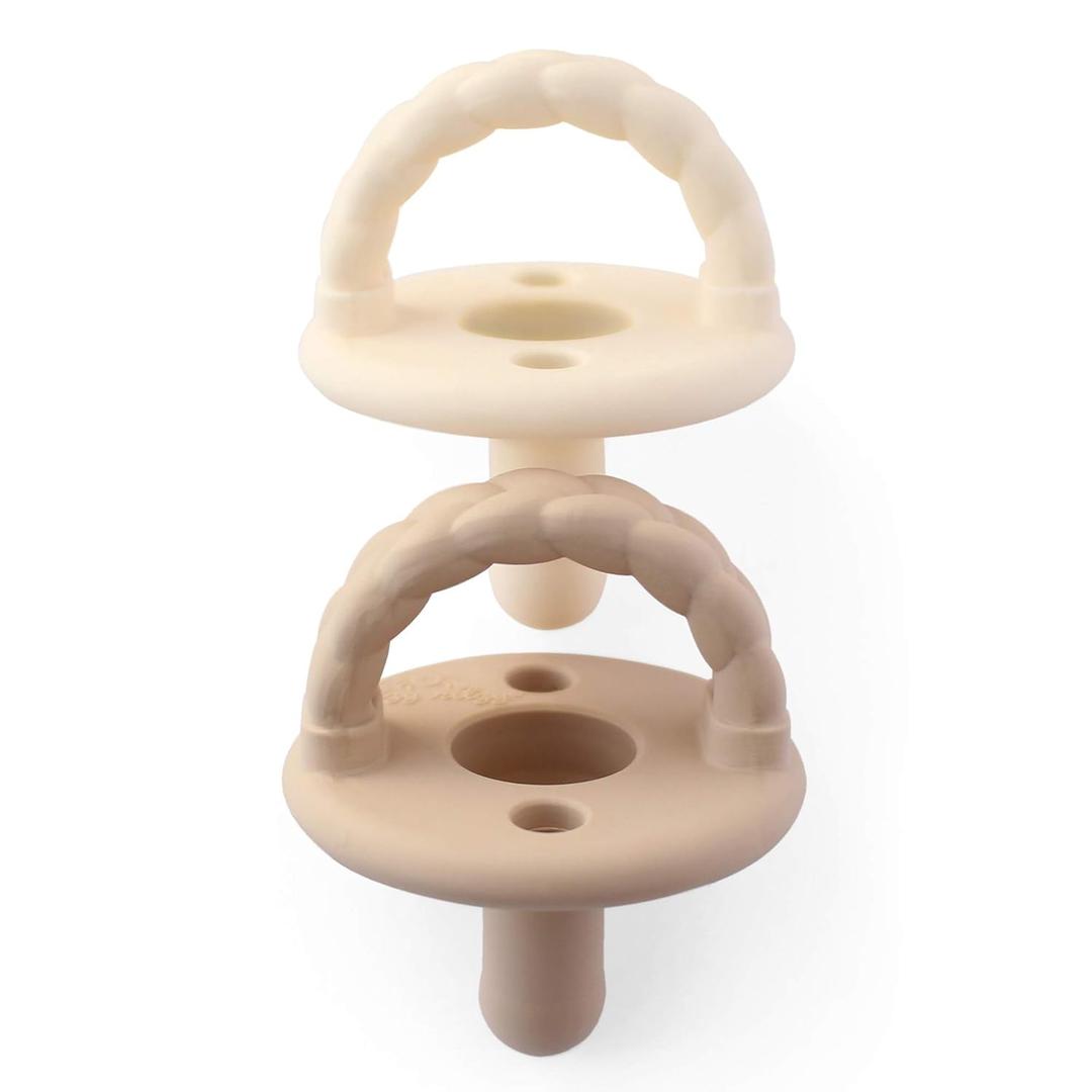 3 x Itzy Ritzy Silicone Pacifiers for Newborn - Itzy Soother Pacifiers Feature Collapsible Handle & Two Air Holes for Added Safety; For Ages Newborn and Up, Set of 2 in Buttercream & Toast (0-6 Month)
