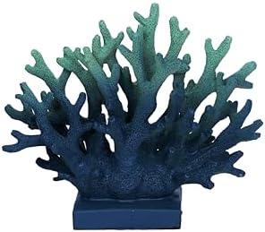 Faux Blue Coral Statue - 7.4" Artificial Resin Coral for Coastal Decor, Beach Shelves, Nautical Home & Table Decorations
