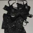 Avidlove Lingerie for Women Naughty Lace Bralette and Mini Skirt 3 Piece Lingerie Set Rave Outfits S-XXL (Medium, Black Glitter)