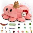 Cat Tunnel Bed with 20 Cat Toys, Collapsible Play Tunnel for Indoor Cats, Kitten Toys for Indoor Kittens, Octopus Shaped (Large, Pink)